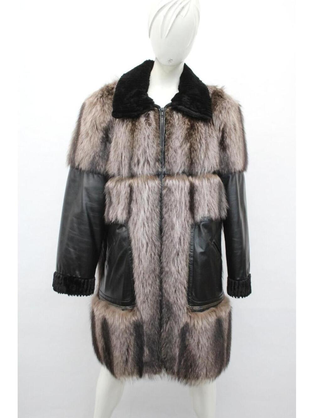 Excellent Raccoon & Sheared Beaver Fur Leather Coat Jacket Women Woman Size 4-6